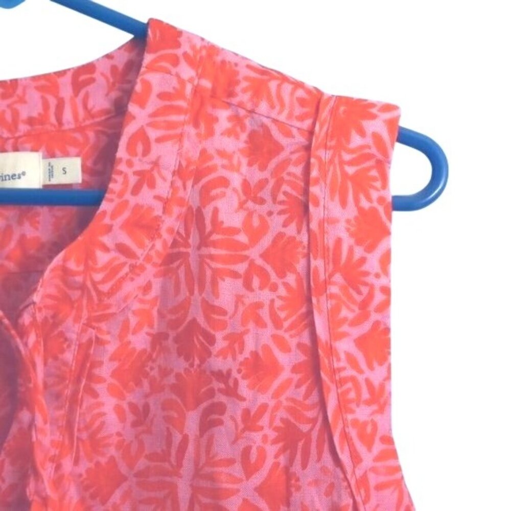 Vineyard Vines Size S Blouse Tunic Linen Tile Otami Tassel Pink Floral Hi Low - Picture 9 of 10